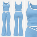 Baby Blue Contrast Trim Activewear Set – Flared Leggings