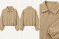 Beige collared zip jacket front back and zip detail