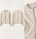 Beige textured zip jacket front back and detail