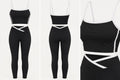 Black contrast trim activewear set with crop top and full length leggings