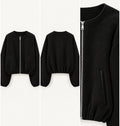Black textured zip jacket front back and detail