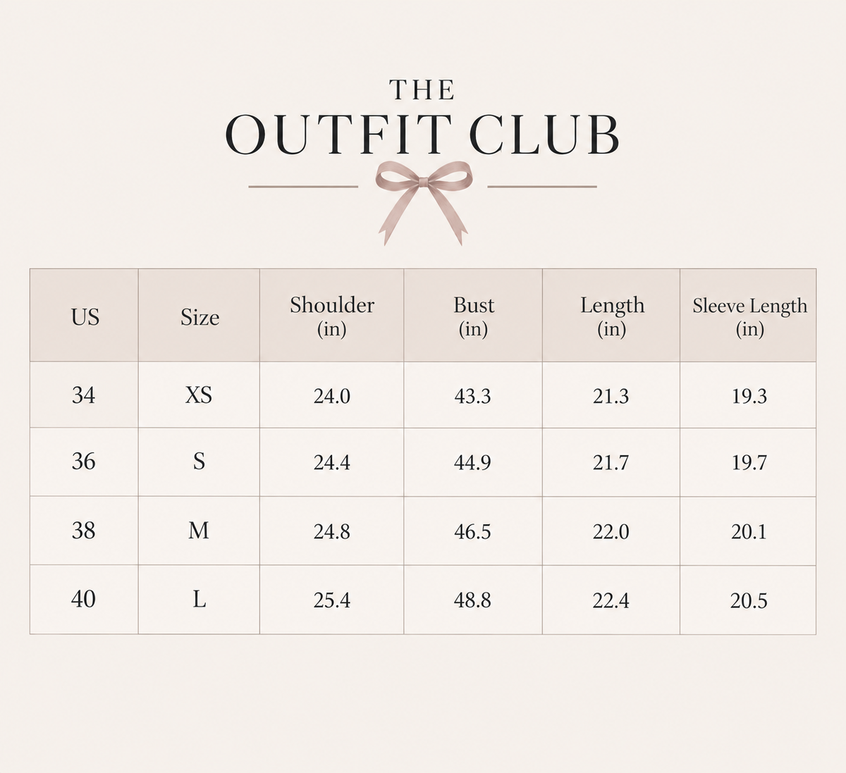 The Outfit Club size guide for burgundy collared jacket