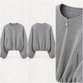 Grey textured zip jacket front back and detail